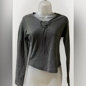 Planet Sleep Shirt Womens M Gray Long Sleeve Fleece
